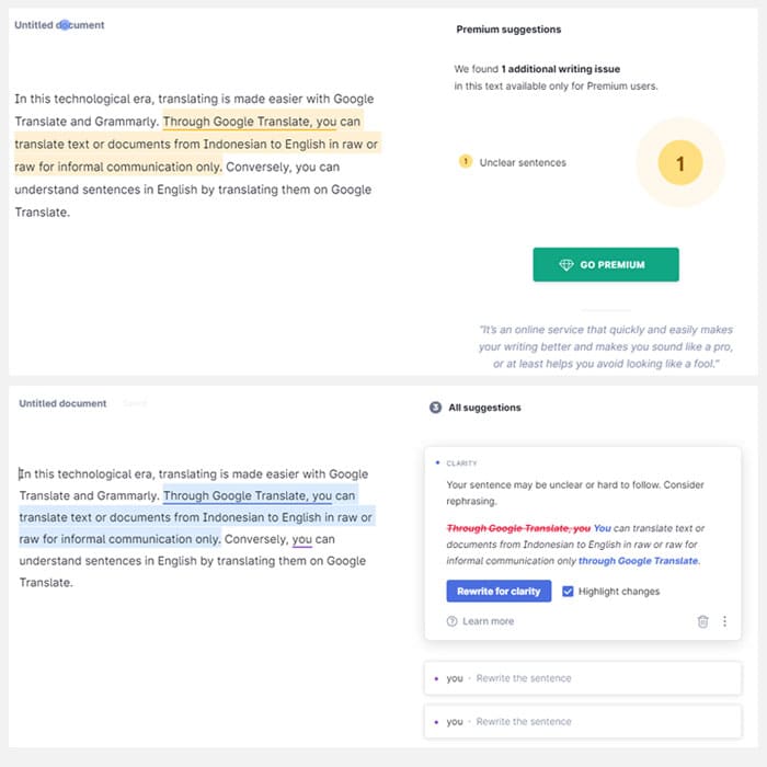 saran perbaikan grammarly gratis vs premium